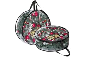 EMOMAS 2Pcs Christmas Wreath Storage Container, Clear PVC Bag for 24-Inch Wreaths, Waterproof Dustproof for Garland & Christmas Decorations (Black)