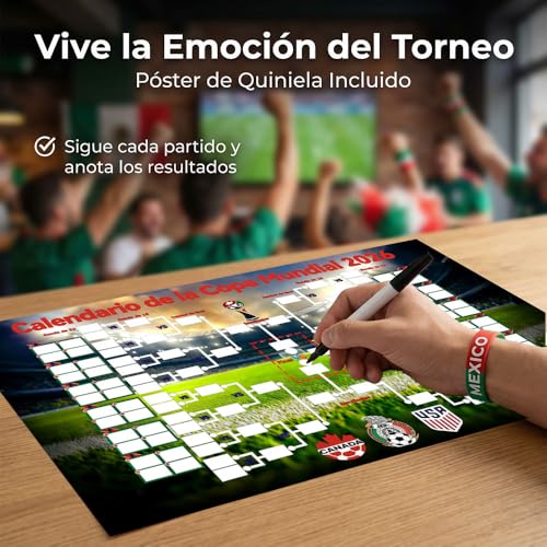 2026 Kit Fiesta Futbol Mundial 12PCS - Bastones Inflables, Bocina De Aire, Gafas De Sol Temáticas, Pintura Facial, Bufanda, Pulsera, Poster De Quiniela Mundial 2026, México, Para Reuniones, Bares