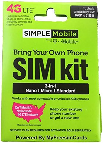 Simple Mobile Triple Cut Sim Card With 2 Month Service 6 GB Data International Roaming Included