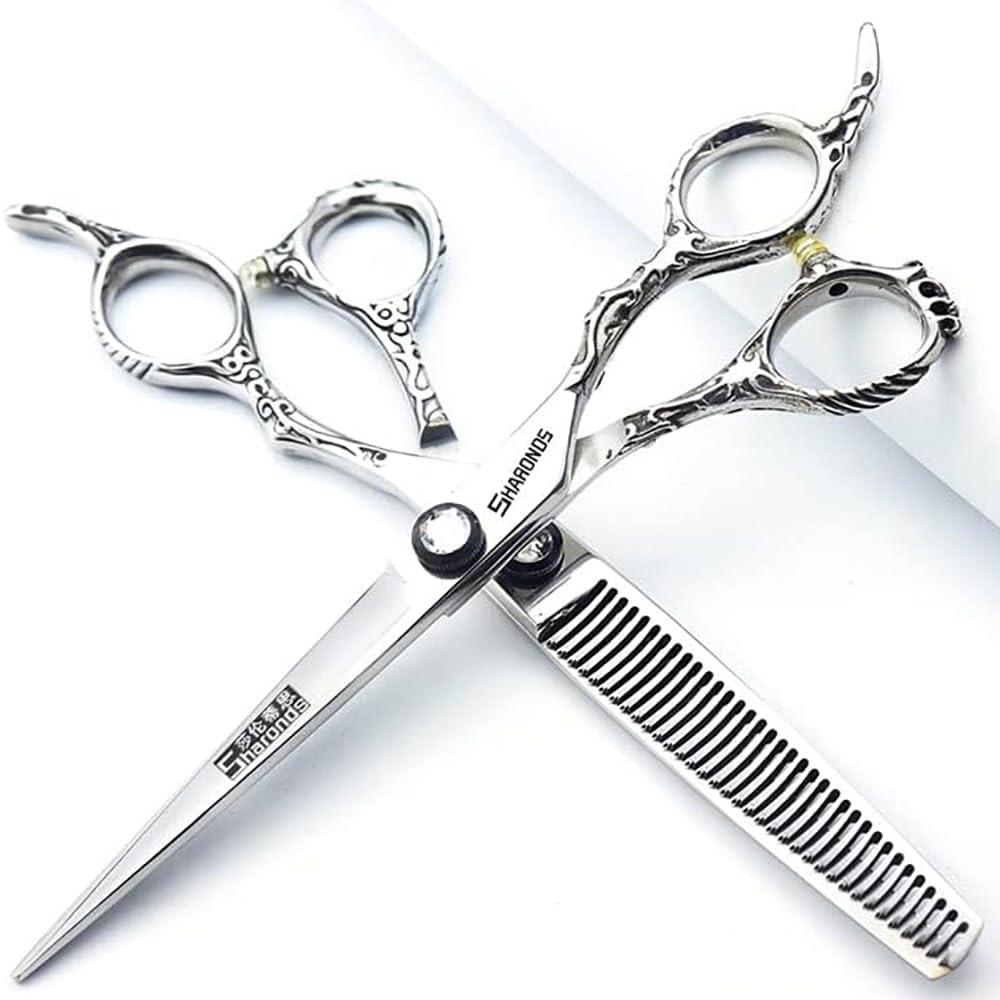 Professional 6/7/8 inch Hairdressing Scissors Japanese 440C Cobalt Alloy Steel Hair Shears for Barbers Cutting Thinning (6 inches, 2 Pieces)