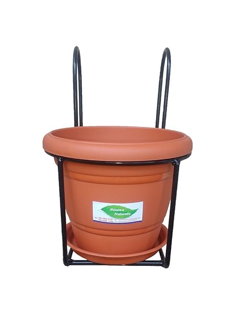 Railing Single Pot Holder Metal with Pot and Bottom Tray 8 Size (Set of 1) - Minerva Naturals