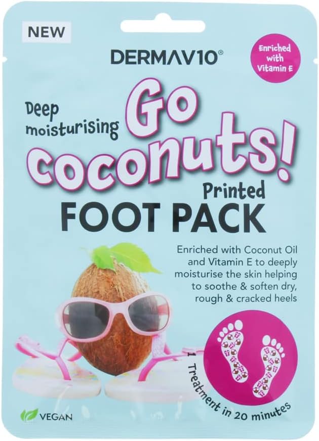 Derma V10 Go Coconuts Foot Pack Hydrating Moisturising Dry Cracked Heels