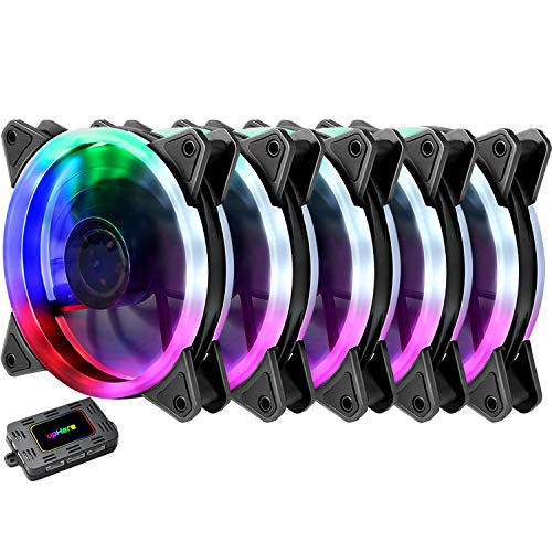 upHere 5-Pack Wireless RGB LED 120mm Case Fan,Quiet Edition High Airflow Adjustable Color LED Case Fan for PC Cases RGB123-5 upHere 5-Pack Wireless RGB LED 120mm Case Fan,Quiet Edition High Airflow Adjustable Color LED Case Fan for PC Cases RGB123-5