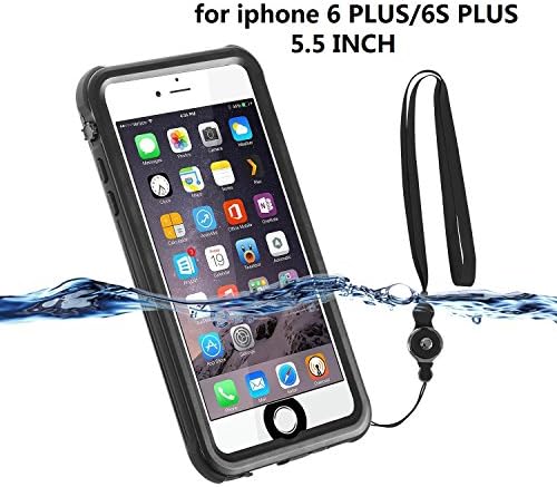 iPhone 6 plus/6s plus waterproof case ,IP68 riepor Shockproof With Neck Lanyard Touch ID SandProof Snowproof Full Body Cover for iPhone 6S/6 PLUS Swimming, Boating, Fishing, Skiing (BLACK-5.5inch)