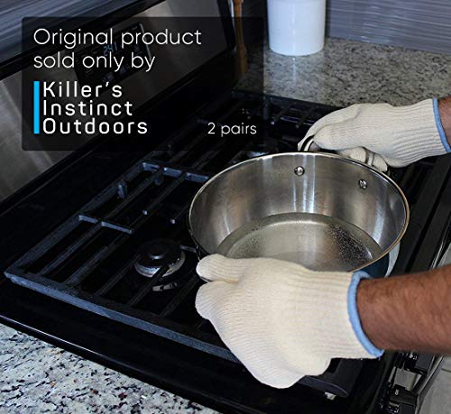 2 PAIRS Heat Resistant Gloves Oven Gloves Heat Resistant With Fingers Oven Mitts Kitchen Pot Holders Cotton Gloves Kitchen Gloves Double Oven Mitt Set Gardening Gloves Work Gloves Bulk