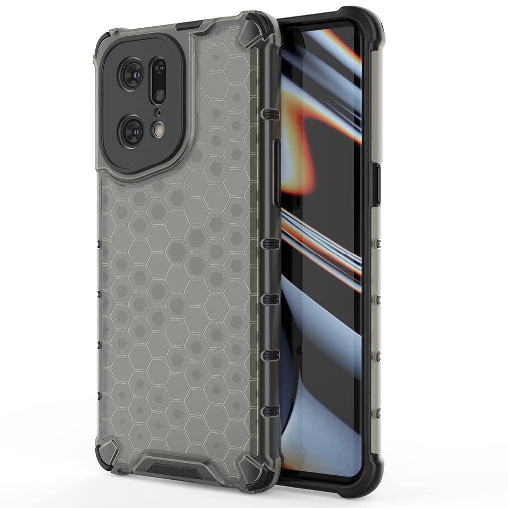SEAHAI Case for OPPO Find X5 Pro, Ultra-thin Silicone TPU Shockproof Bumper Phone Case Cover [Advanced Air Cushion Drop Protection] [Honeycomb Shape] - Black