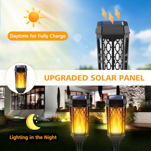 Solar Torch Flame Lights, 12 LED Solar Lights Outdoor with Flickering Flame, IP65 Waterproof Solar Pathway Lights Landscape Decoration Lighting for Garden Lawn Patio Yard Outdoor Decorations (4pcs)