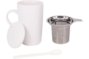 BPFY 16oz Ceramic Tea Mug with Infuser and Lid, White Tea Cup with Infuser and Lid Dishwasher Safe, Loose Leaf Tea Infuser Mu