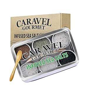 Infused Sea Salt Sampler Set, Zero Calories Salt with Low Sodium, Gourmet Cooking Gifts and Spice Variety Pack for Special Occasions, 0.5 oz x Bundle of 6 - Caravel Gourmet