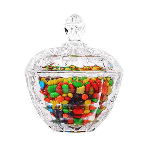 ComSaf Glass Candy Dish with Lid Decorative Candy Bowl, Crystal Covered Storage Jar, Set of 1(Diameter:4.3 Inch)