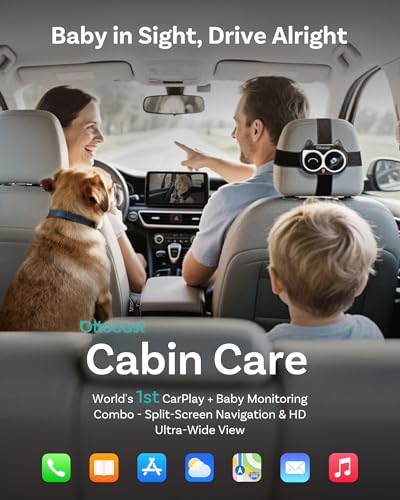 OTTOCAST Cabin Care Baby Car Camera 2026 (for Wired CarPlay Only) | Uses Your Car's Built-In Screen,No Extra Screen Needed,Split Screen for CarPlay and Baby,No-Glow Night Vision,150°Wide Angle