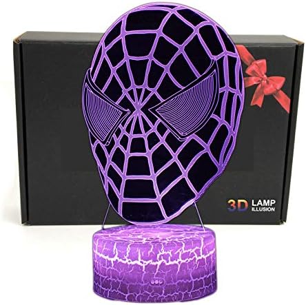 LED Superhero 3D Optical Illusion Smart 7 Colors Night Light Table Lamp with USB Power Cable (Spiderman)