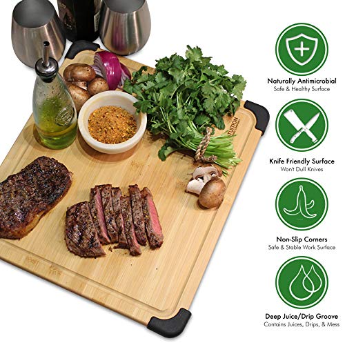 Extra Large Premium Organic Bamboo Kitchen Cutting Board & Chopping Board with Juice Groove, Non-Slip Bamboo Cutting Board & Serving Platter for Meats (Butcher Block), Cheeses, Vegetables - Heavy Duty - Thumbnail 2