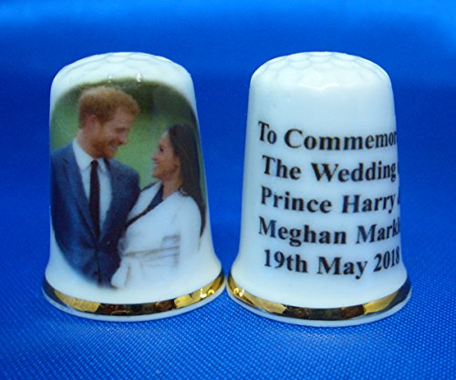 Birchcroft Porcelain China Collectable Thimble - Prince Harry & Meghan Markle Royal Wedding May 2018 - Free Gift Box