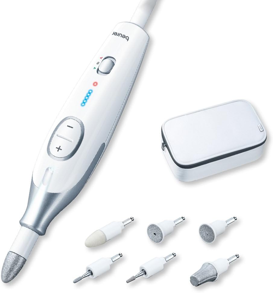 Beurer 574.00 MP42 Set de Manicura y pedicura, para Manos y Pies, 7 Cabezales, Velocidad Ajustable, Luz LED