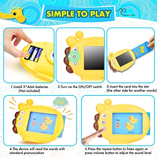 Flash Cards for Toddlers Age 2-6 Years, Smrthume Preschool Learning Toys with 120 Words Audible Flash Cards, Kids Listen and Learn Literacy Fun Early Learning Educational Toys Gift(Giraffe Yellow)