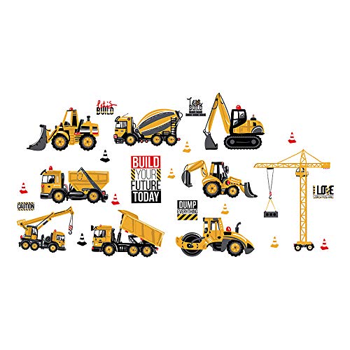 ufengke Construction Vehicle Wall Decals DIY Tractor Excavator Crane Wall Stickers Art Decor for Kids Boys Nursery Bedroom