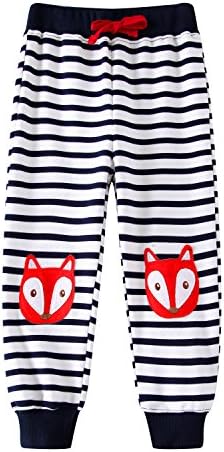 Boys Pants Long Cartoon Appliques Kids Sweatpants Cotton for Child Spring Autumn,Striped (6T,Fox)