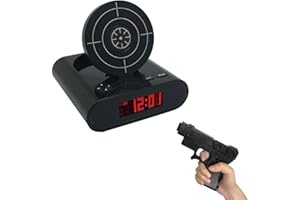 Digital Alarm Clock with Gun & Target - Fun Interactive Wake Up, Record Your Own Alarm Voice, 1 or 5 Hits to Stop, Compact 5.
