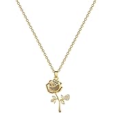 IQPDYV Rose Flower Cross Necklace for Women Red Rose Pendant Necklace Shiny Cubic Zirconia Rose Flower Necklaces Trendy Jewelry Gifts