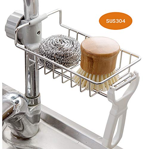 TuuTyss Stainless Steel Sink Faucet Sponge Holder Sink Caddy Organizer for Kitchen Accessories