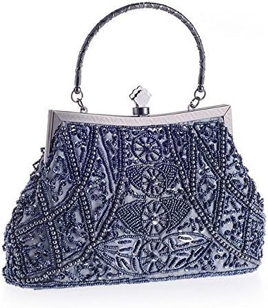 AIJUN Womne's Vintage Clutch Purse Cocktail Wedding Party Evening Handbag Sequin Moonlight Flower Bead Embroidery Package Evening Bag (Grey)