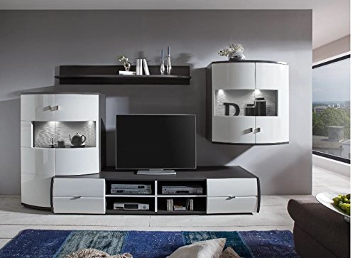 Wohnwand Circle 2 Hochglanz Lackiert Weiss Grau Vormontiert Gunstig Bestellen