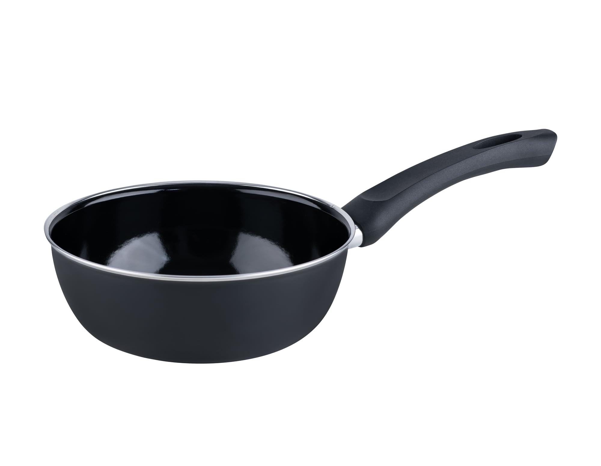 Riess, 0056-022, Gourmet Pan 20, High, Classic Black Mail, Diameter 20 cm, Height 7.2 cm, Capacity 1 Litre, Black Enamel, Frying Pan, Induction