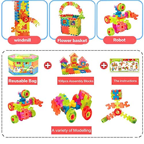 EsOfficce Building Blocks Set, Interlocking Learning Blocks, 108 Pieces Educational Toy for Girls 2-8 Year