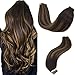 GOO GOO Tape in Hair Extensions Human Hair, 2/6/2 Balayage Dark Brown to Chestnut Brown, 16inch 50g 20pcs, Thick Ends Straight Seamless, Invisible