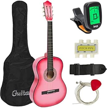 Best Choice Products 38in Beginner Acoustic Guitar Starter Kit w/ Case, Strap, Digital E-Tuner, Pick, Pitch Pipe, Strings - Pink