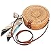 Round Rattan Bags,Handwoven Straw Crossbody Handbag for Women with Shoulder Leather Strap