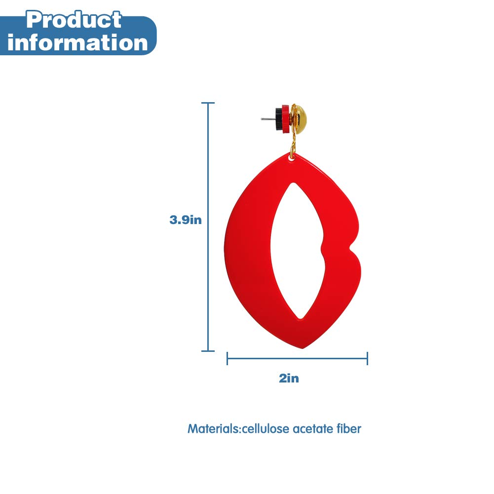 Acrylic Earrings,Acrylic Hoop Earrings for Women Lip Lightweight Resin Textured Drop Dangle Earrings(Red)