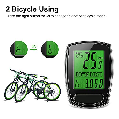 IPSXP Bike Computer, Wired Bicycle Speedometer and Odometer Waterproof Cycle Computer with Backlight LCD Display, Automatic Sleep/Wake, Battery Included
