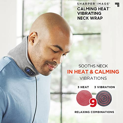Calming Heat Neck Wrap by Sharper Image Personal Electric Neck Heating Pad with Vibrations, 3