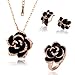 Dazzle flash Black Flower Pendant Necklace Rose Gold Plated Costume Fashion Jewelry Sets for Women