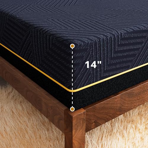 EGOHOME 14 Inch King Size Memory Foam Mattress, Pressure Relief, Cooling Gel Mattress in a Box, CertiPUR-US Certified, Therapeutic Medium Mattress, 76x80x14 Black