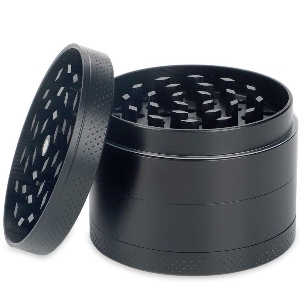 H&S Metal Herb Grinder – 4 Pieces – Fine Non-Sticky Grinder with Pollen Collector & Magnetic Lid – Aluminium Herb & Tobacco Grinder