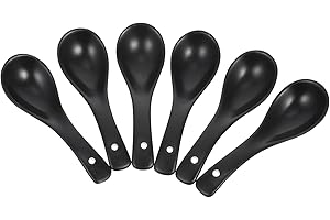 FIXOSHEE 6Pcs Black Ceramic Soup Spoons Ergonomic Handle Compact Lightweight for Home Dining Restaurant Use