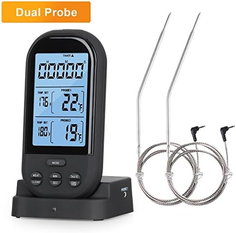 Buysevenside Wireless Meat Thermometer with Dual Probes and Digital LCD,300 Feet Range Remote Control, Instant Read for Turkey Oven Grill Smoker Kitchen Cooking BBQ