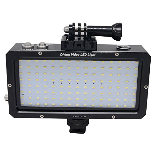 Mcoplus LE-120Y 25M /82ft 5500K Waterproof Video LED Underwater light Diving Lamp for Digital Gopro Camera,Campass,Gopro Mount and Camera Hot Shoe Mount with Built-in Lithinum Battery