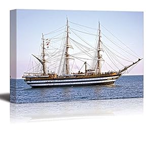 Canvas Prints Wall Art - Beautiful Old Wooden Sailing Vessel/Ship on The Sea | Modern Wall Decor/Home Decoration Stretched Gallery Canvas Wrap Giclee Print & Ready to Hang - 12" x 18"