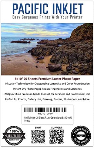 Pacific Inkjet - 20 Sheets Professional Luster Inkjet Photo Paper 11mil 268gsm For Beautiful Prints That Last Generations (8-x-10-inch)