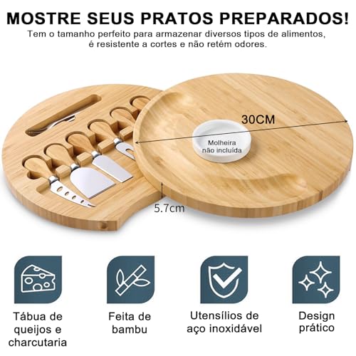 GODREAM Kit Tabua de Frios Petisqueira, com Tábua de Frios, Facas, Garfos, Ideal Para Servir Queijos, Frutas, Aperitivos, Lanches e para Compor Uma Mesa Fria Completa