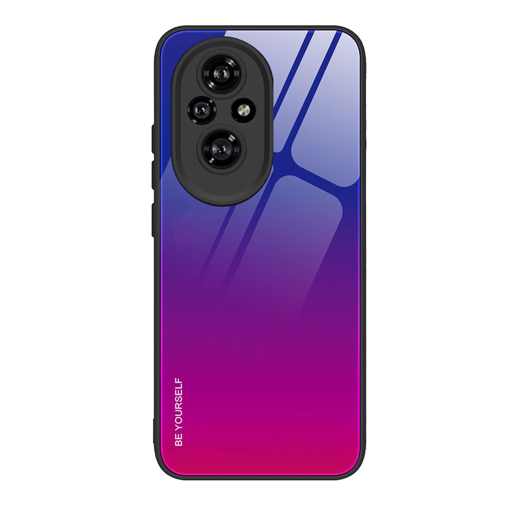 SEAHAI Case for Honor 200 5G, Ultra Thin Gradient Color Tempered Glass Hard Back & Soft Silicone TPU Bumper Hybrid Shockproof Cover, Colorful Purple