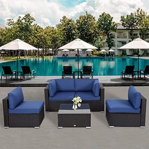 Kinsunny 5 Piece Patio PE Rattan Wicker Sofa Outdoor Sectional Furniture Set with Cushion, 2