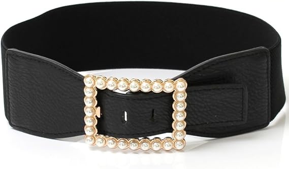 Amazon Luxe Mimosa リュクスミモザ ゴムベルト レディース 太ベルト ウエストマーク フリーサイズ 全3色 レディースファッション ブラック ベルト 通販