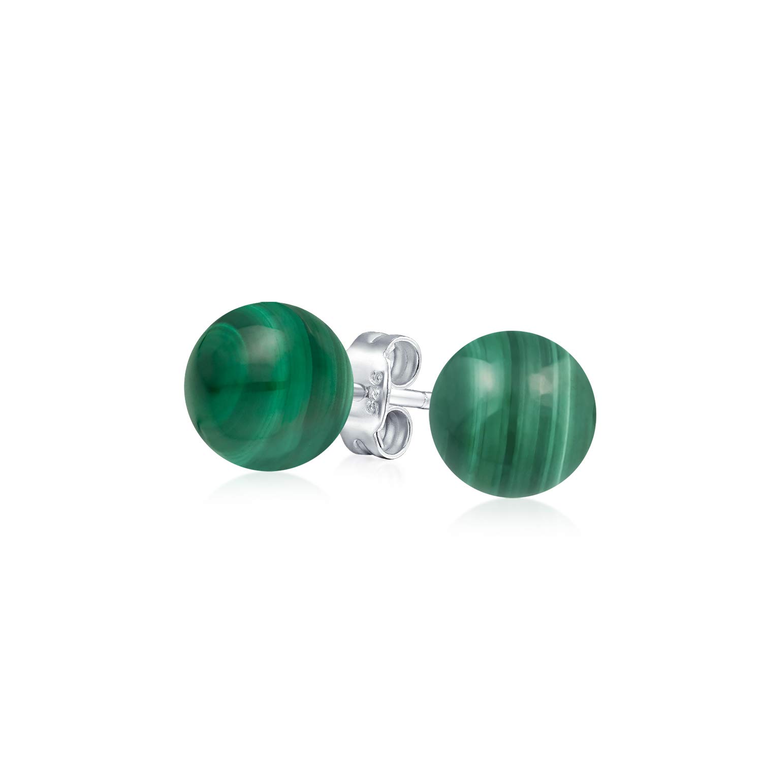Simple Gemstone Green Malachite Round Ball Stud Earrings For Women .925 Sterling Silver 6MM — image 1