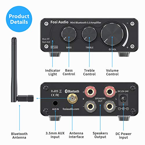 Fosi Audio BT10A versterker audio stereo Bluetooth 5.0 ontvanger 2 kanalen klasse D mini hifi-versterker voor… - Image 4