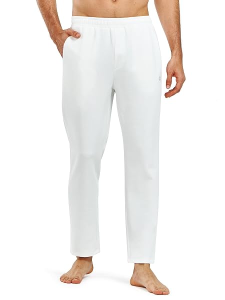 NORTHYARD MEN’S YOGA CASUAL SWEATPANTS COTTON ATHLETIC LOUNGE PANTS OPEN BOTTOM LOOSE EXERCISE STRAIGHT LEG PANT WITH POCKETS WHITE M